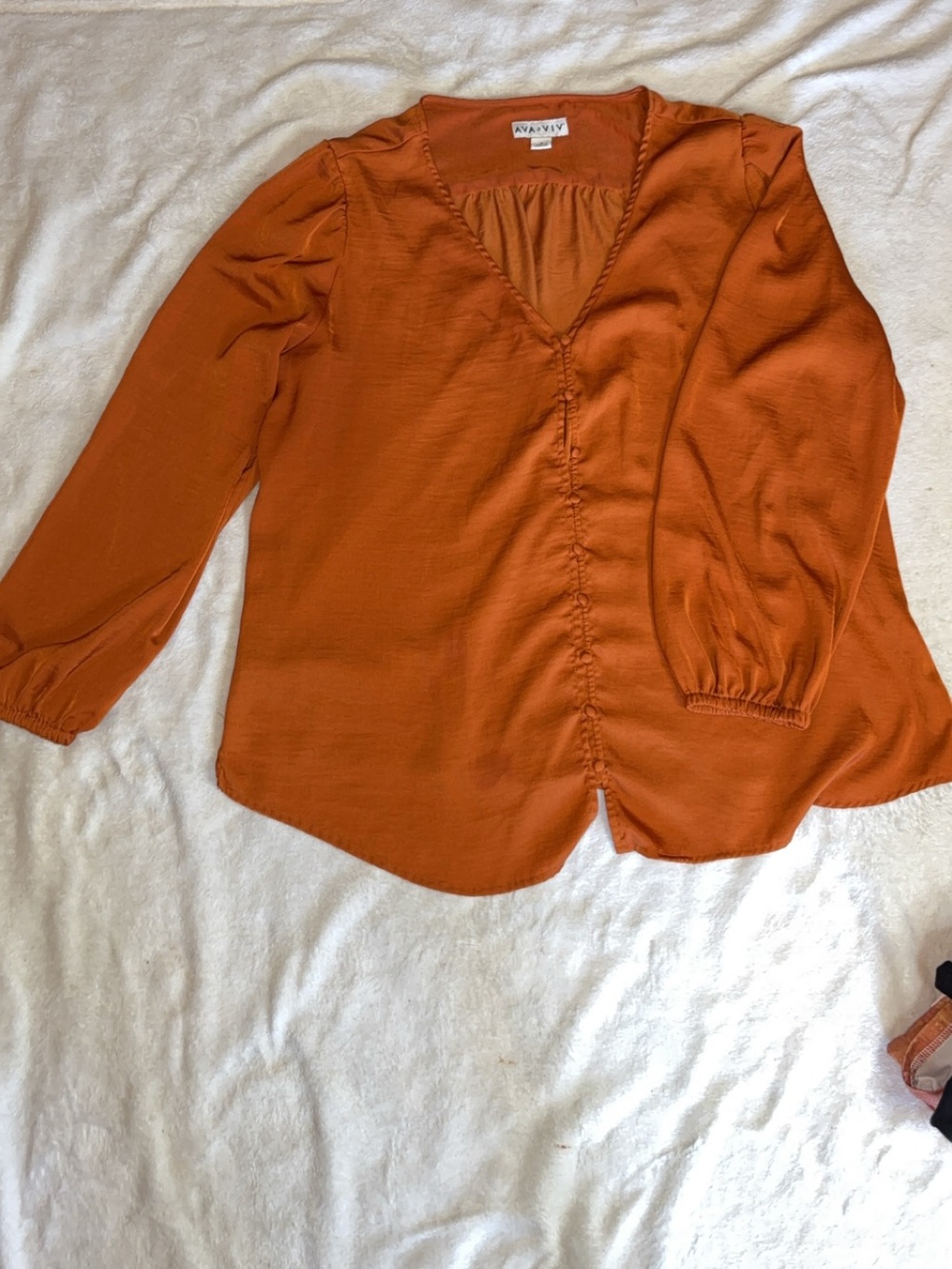 Ava & Viv Rust Orange V-Neck Button-Front Blouse